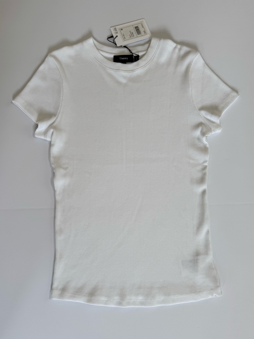 NWT Theory White Ribbed Short Sleeve Crew Neck Tee L | Tiny Tee 2 T-Shirt